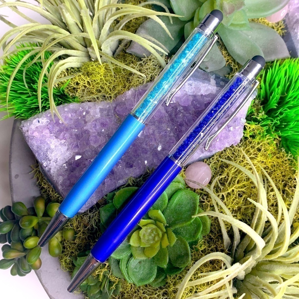 Two New Crystal filled stylus clip on pens black